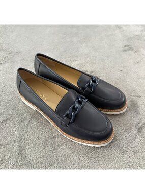 Talbots Navy Blue Leather Loafers Slip On Shoes 7.5 Women's Nautical Preppy